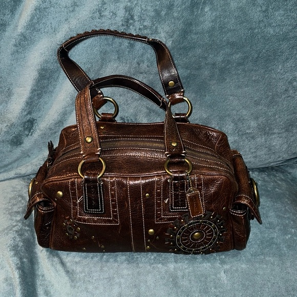 Coach distressed leather studded bag with side buckle magnetic button pockets π - Picture 1 of 14